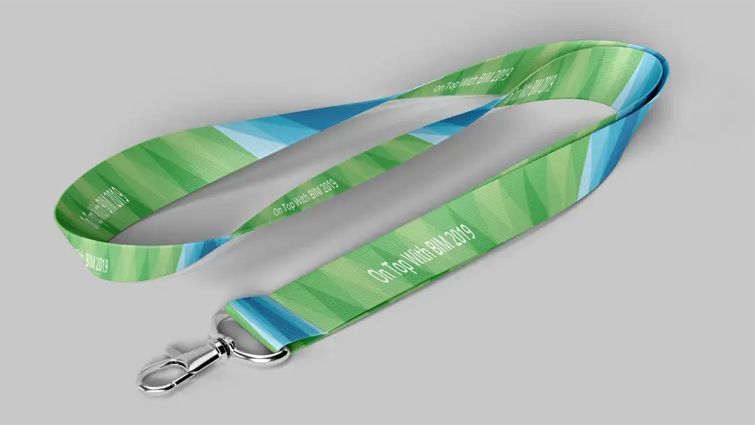 Grün-blaues Lanyard mit dem Schriftzug On Top With BIM 2019