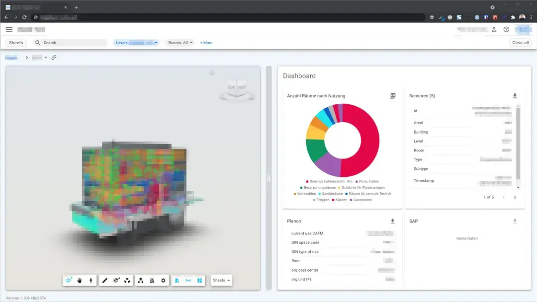 Prototyp einer Web-App mit 3D-Gebäudemodell und Auswertungsdiagramm